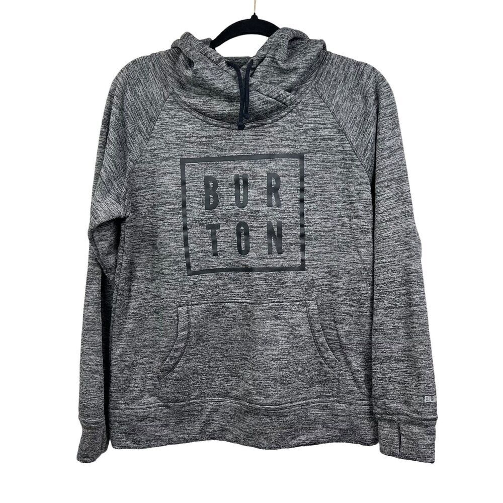 Burton Hoodie Sweatshirt Long Thumbhole Sleeve Heather Gray Black Women Size M*